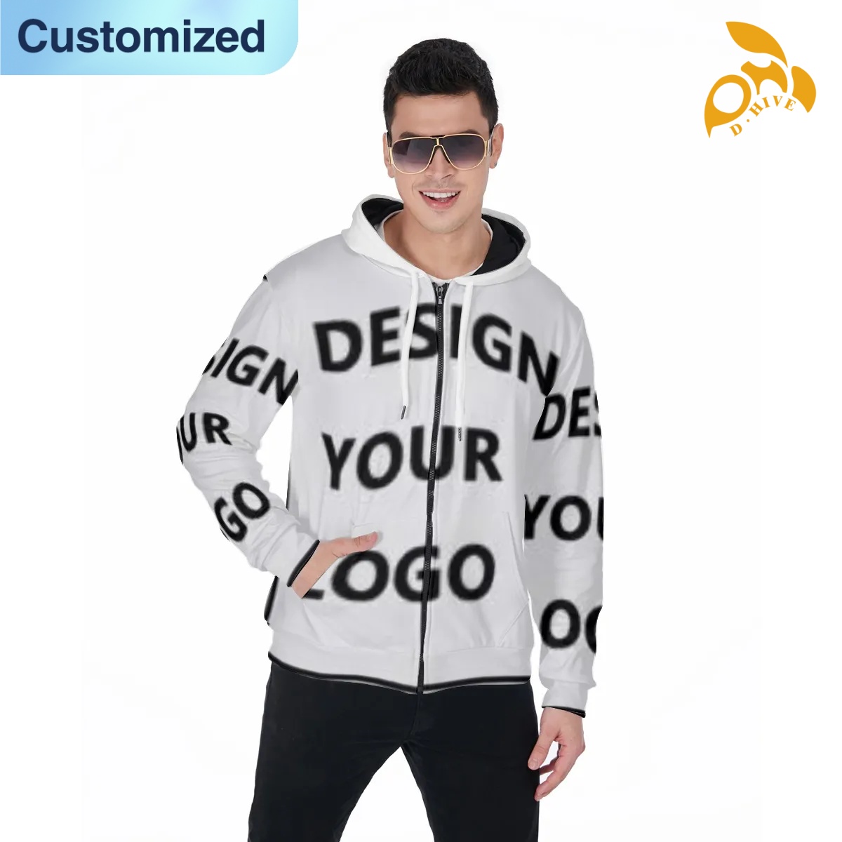 free shipping designer of customized Wear-resistant Full-body printed zipper hoodie with pockets with exquisite patterns from US