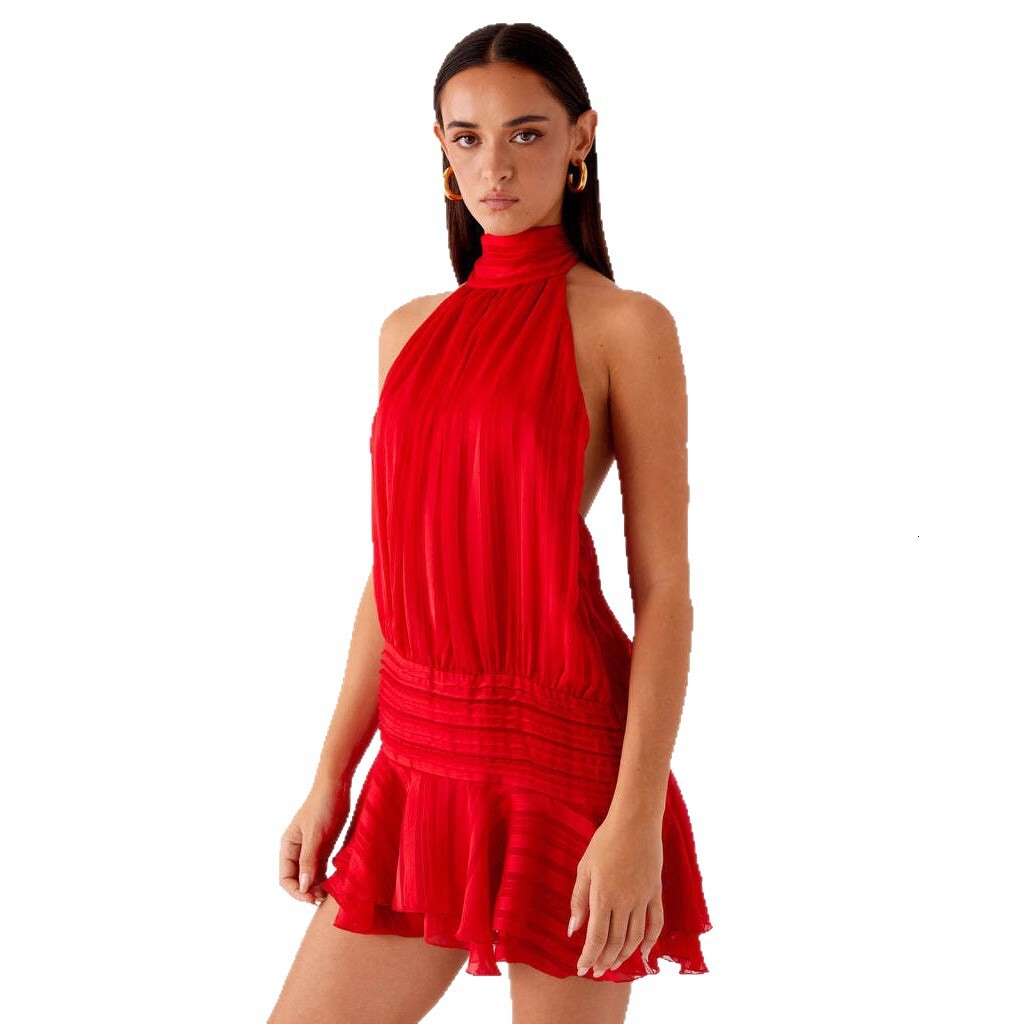 2025 Cross-Border Amazon Summer Women's New Sleeveless Sexy Halter Backless Tie Dress