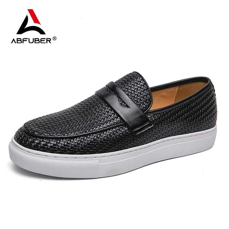 Fashion Slip On Loafers Men Shoes Board Soft Casual Leather Shoes Men Sneakers Party Weave Pattern Shoes For Men Flat Free W250716