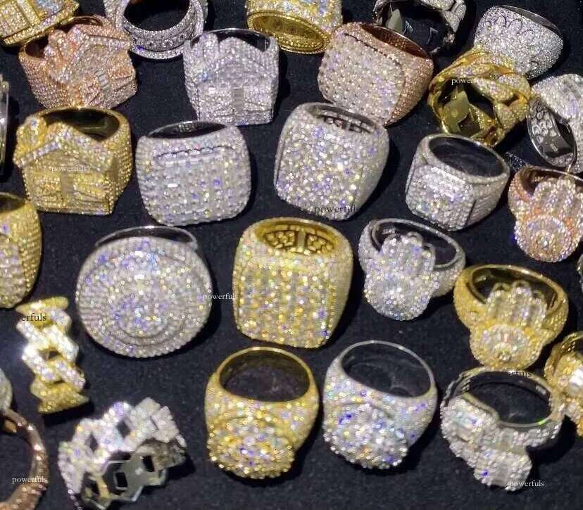 Hot Sale Multiple Choice Custom Iced Out Hip Hop VVS Moissanite Sterling Sier Rings Dia Jewelry Ring for Men