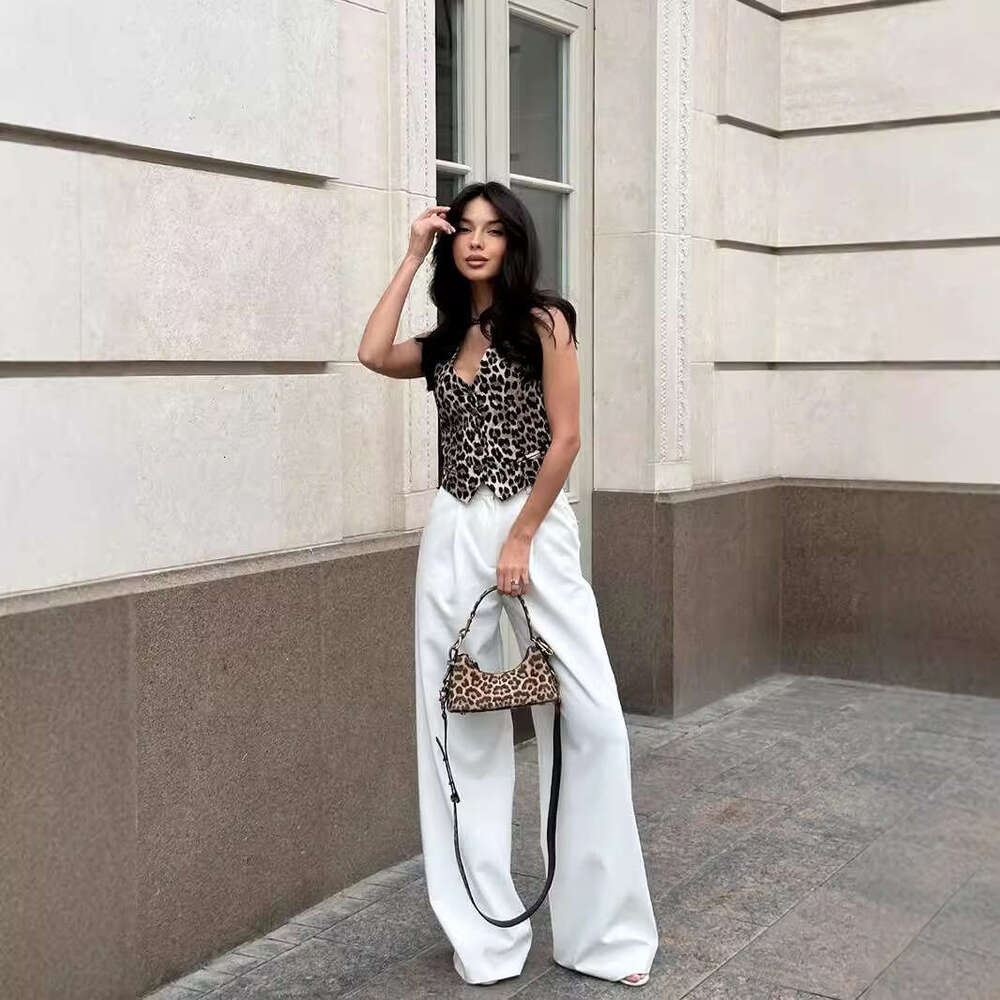 Summer New American Style Slim Fit Pure Cotton Top Hot Girl Leopard Print Vest B5