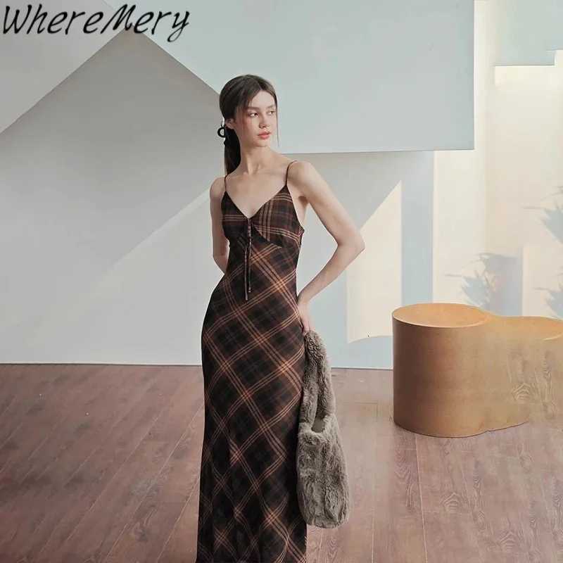 2025 WhereMery Sexy Elegant Women Long Dress Vintage Striped Plaid Print Sleeveless Slim Maxi Dresses Summer Casual Vestidos R250716