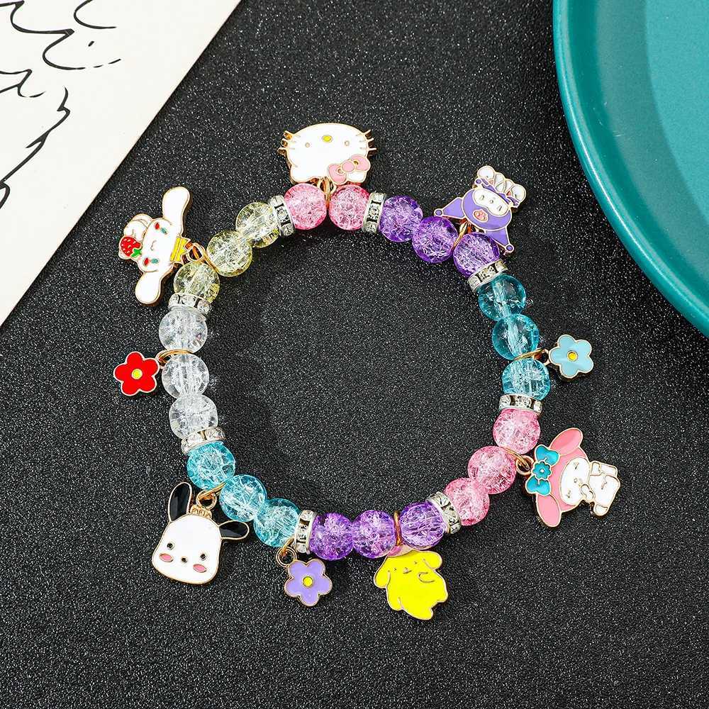 Sanrio Charms Beaded Bracelet Cartoon Kuromi Melody Cinnamon Hello Kitty Girls Bracelet Decorative Holiday Gifts w250716