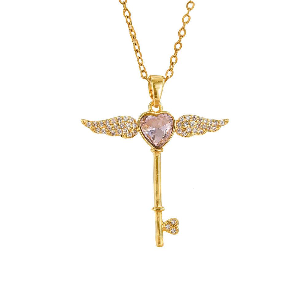Cute Wing Key Necklace Jewelry With Zirconia, Simple Versatile Collarbone Chain For Women, Non-Fading New Style C7a