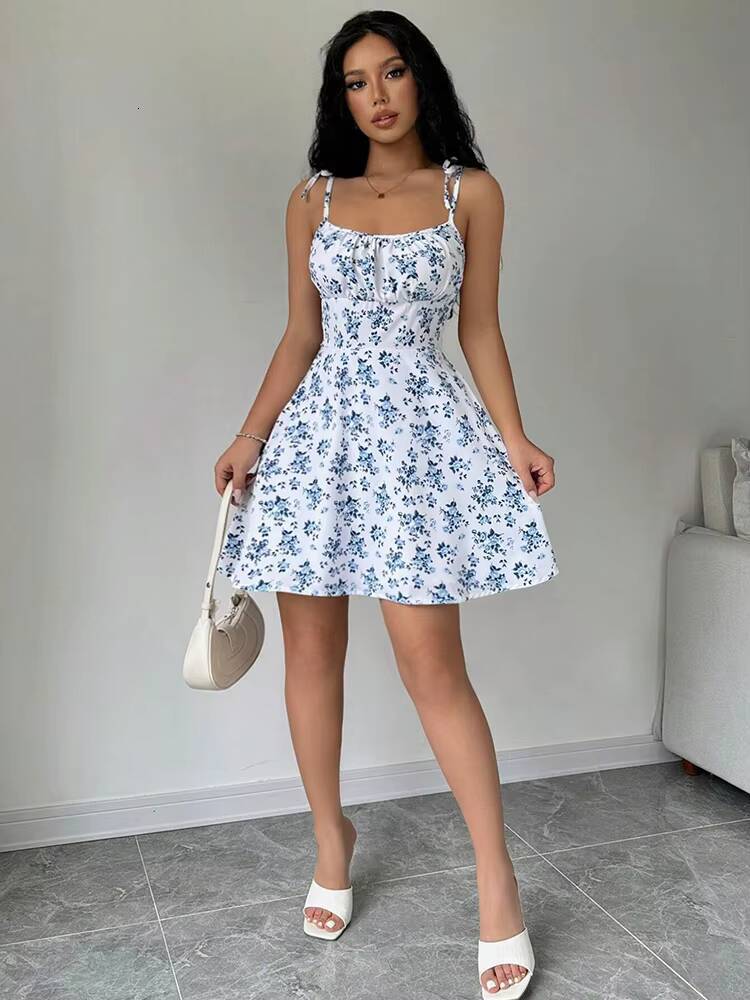 Womens Summer Floral Spaghetti Strap Beach Short Dress,Women Mini Dress,Woman Clothing,Red Dresses,Sundress,New In Dress 2025 dongdumaoyi
