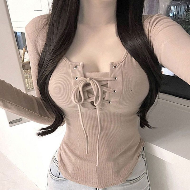Summer New Women S T Shirt Pure Desire Style Top For Chest Enhancing Tie Spring And Autumn Season Subtle Base Curved Tight Long Sleeve Designer