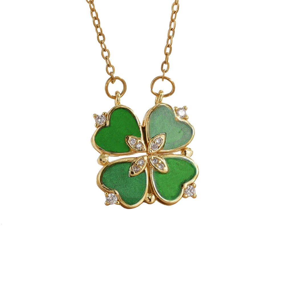 For Women Green Four-Leaf Clover Multi-Wear Heart Deformation Simple Fashionable Elegant Versatile Niche Light Necklace Jewelry 124