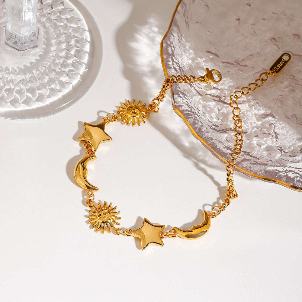 Wanxing Gold Stainless Steel Star Moon Beach Summer Autumn Vacation Style DIY Non-Fading Bracelet for Women