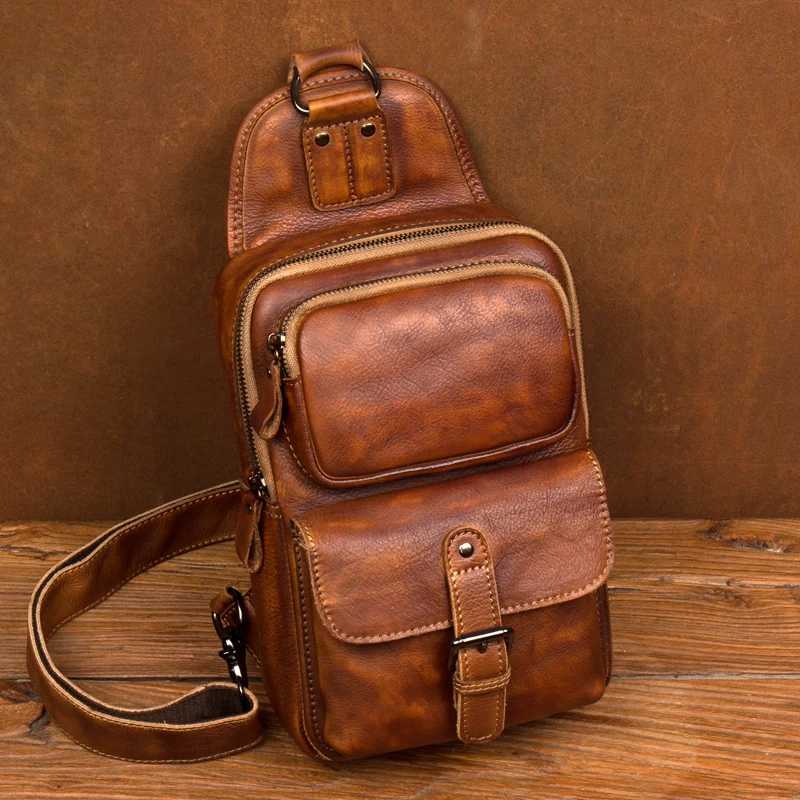 Trend leather handmade bag mens casual bag layer leather messenger bag commuter shoulder bag neutral