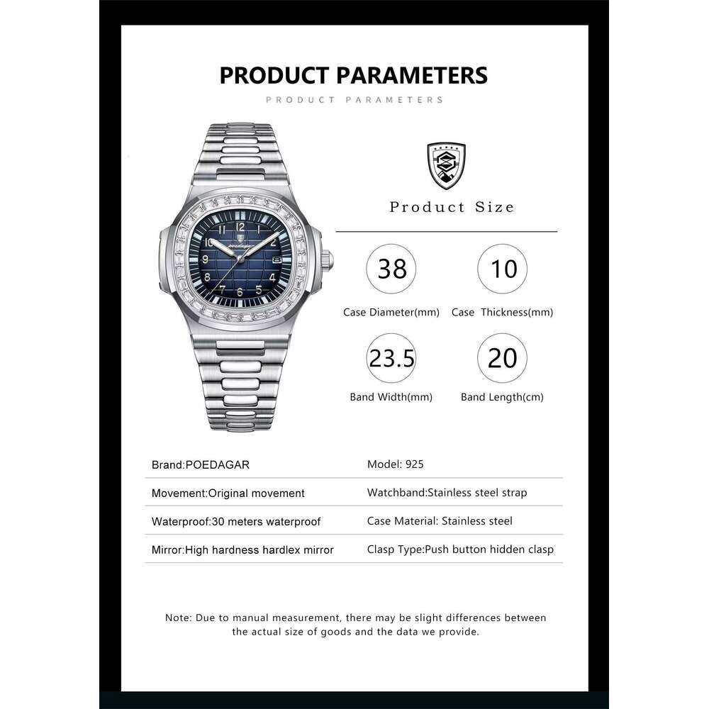 DHgargets Men's Luxury Square Watch - 50M Waterproof Stainless Steel Quartz Wristwatch with Date & Luminous (Model 925)