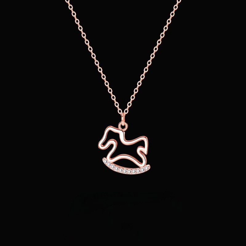 Delicate Silver - Toned Open - Work Rocking Horse Necklace With Rhinestone - Encrusted Base Charming Gift For Daily Wear And Special Occasions Fashion