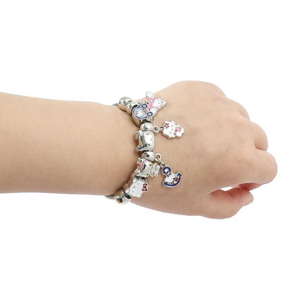 Sanrio 100% Authentic Original Product Kawaii Hello Kitty Bracelet Anime Sanrios Cute Figure Kitty White Beads Pendant DIY w250716