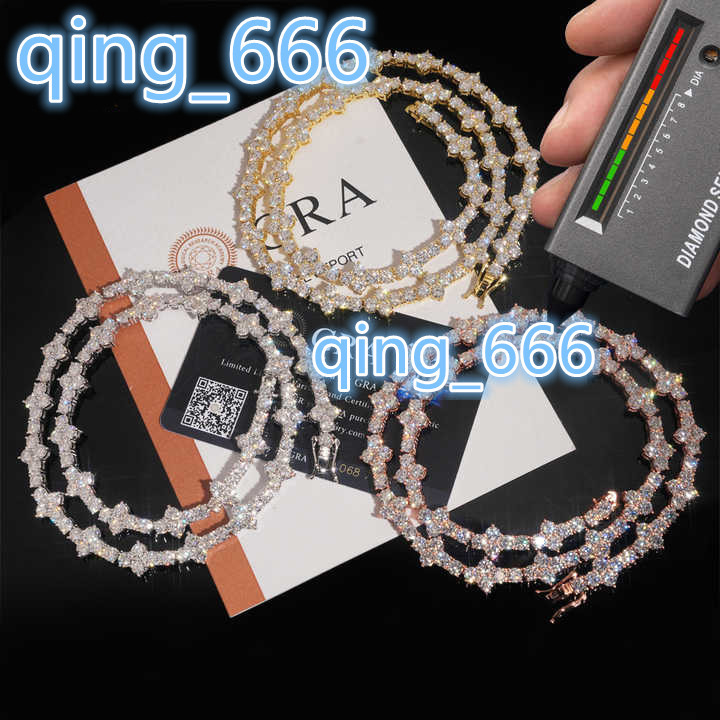 20025 Mini Cross Hip Hop Jewelry 3mm 4mm VVS Moissanite Tennis Chain Bracelet 925 Silver Iced Out Rope Chain Necklace for Men Women