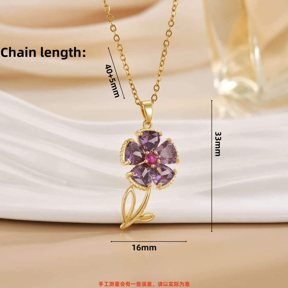 Korean Style New Flower Pendant Stainless Steel Clavicle Chain Fashion Fresh Elegant Temperament Versatile High-End Necklace For Women 666