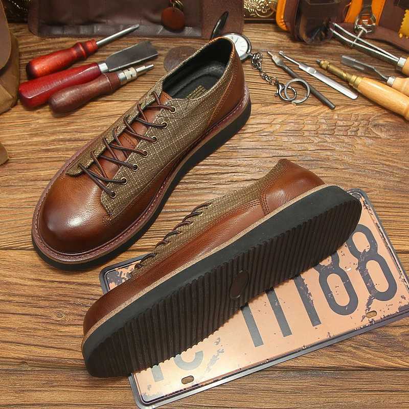 Mature Mens Short Face Round Toe Retro Casual Oxfords Businessman Cowhide Basic Daily Lace Up Office Shoes W250716