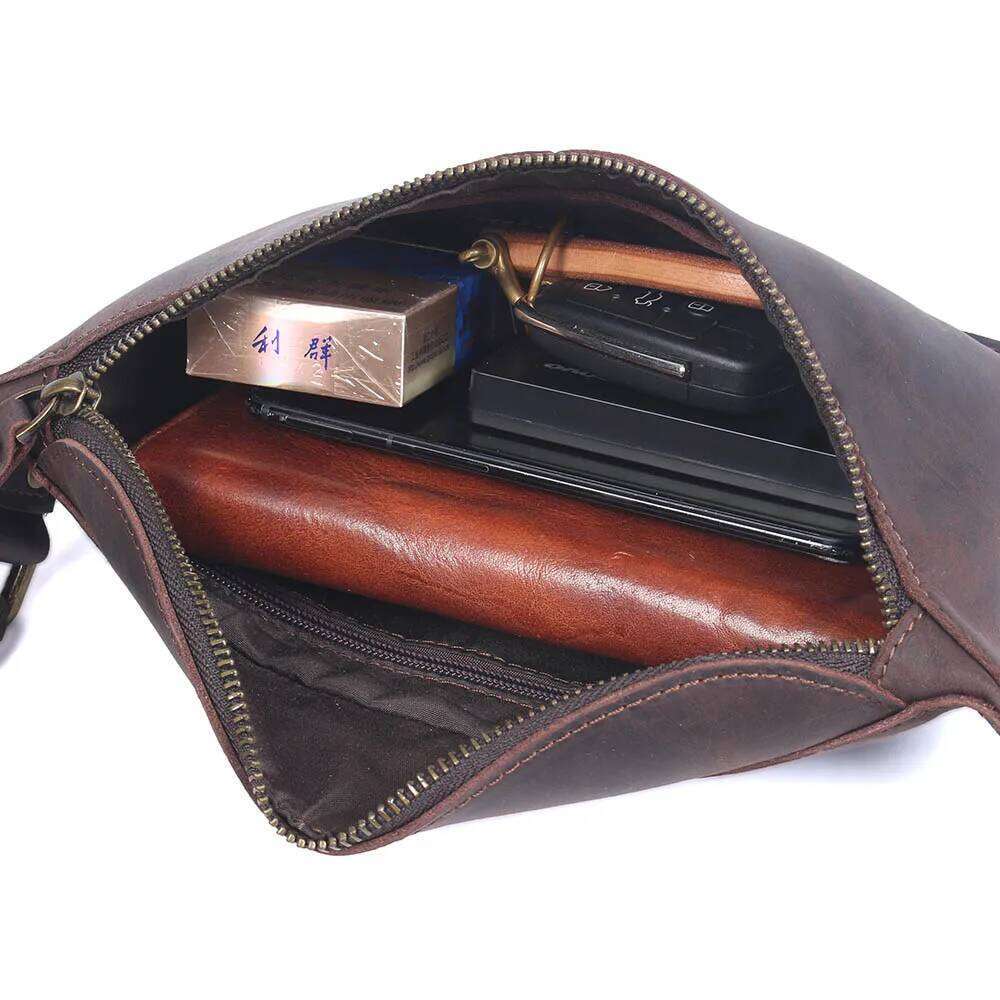 Vintage Genuine Leather Men's Chest Cross body Small Crazy Horse Cowhide Women Fashion Mobile Phone Bag