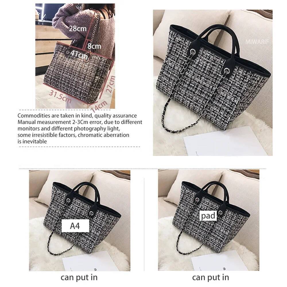 Summer Large Capacity Women Chain Bag Handbags For Female Fashion Shoulder Beach Designer Tote Ladies Hand Bags Canvas