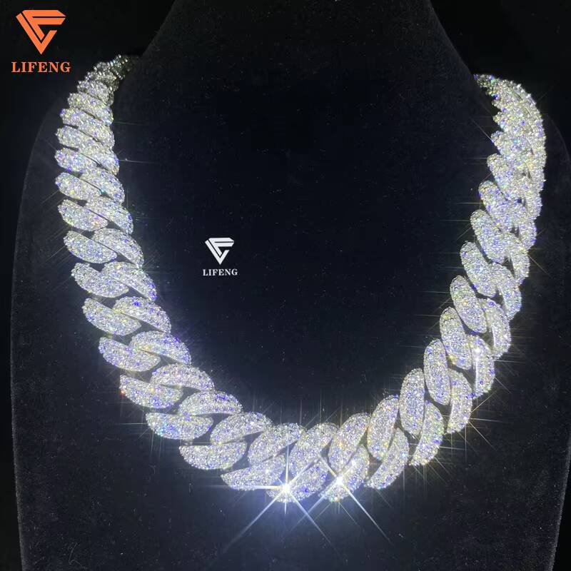 Shiny Moissanite Diamond Miami Cuban Link Chain 20mm White Gold or Rose Gold Plated 925 Silver Necklace Hip Hop Jewelry