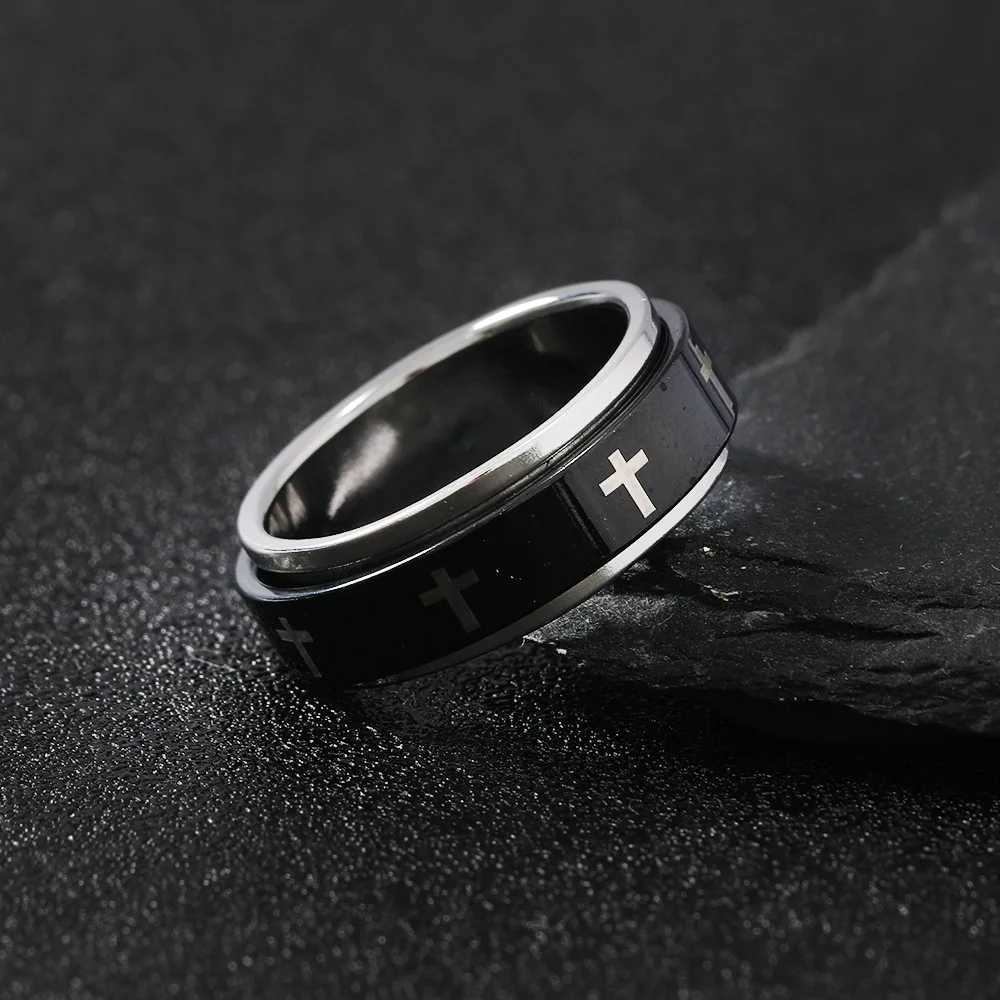 Rotatable Metal Cross Ring For Men Women White In Black Stainless Steel Ring Punk Gothic Accessories Christian Jewelry Gift S250716