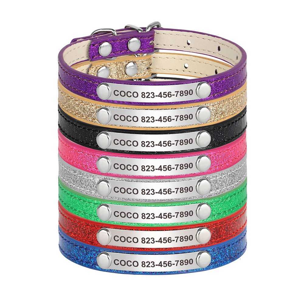 Personalized Cat Collar Bling PU Leather Cat Collars Free Custom Pet Puppy Kitten ID Necklace Adjustable for Cats Small Dogs LL250716
