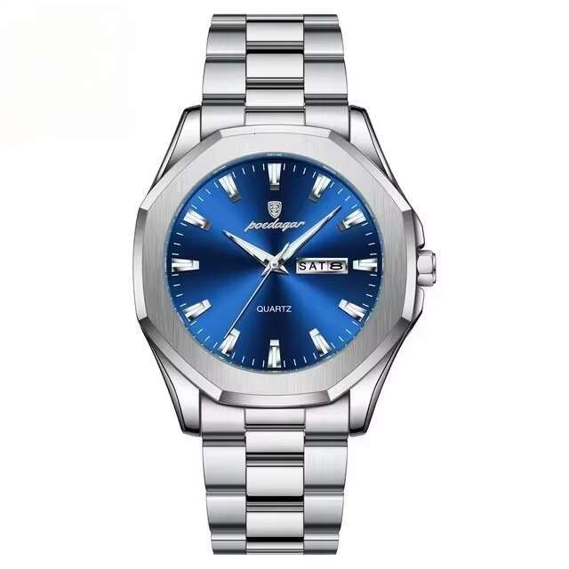 DHgargets Men's Stainless Steel Watch - 30M Waterproof Square Quartz Wristwatch with Day & Date, Business Style (Model 875)