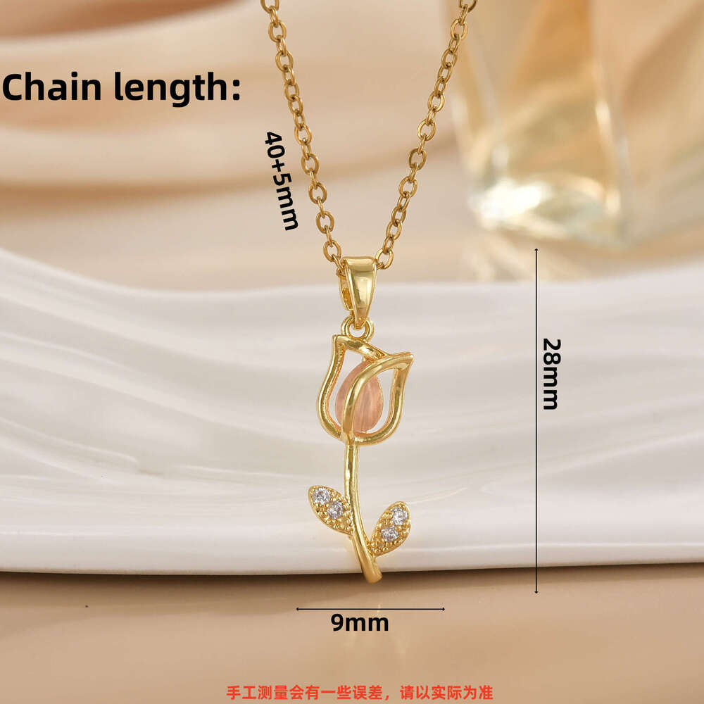 Titanium Steel For Women With Tulip Flower Pendant, Niche Light , High-End Feel, Versatile Collarbone Necklace 775