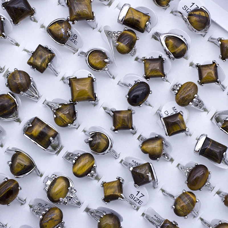 Tiger Eye Stones Rings For Women Natural Stone Geometric Ring Retro Fashion Jewelry Gifts For Women Men 25Pcs/Set 250712