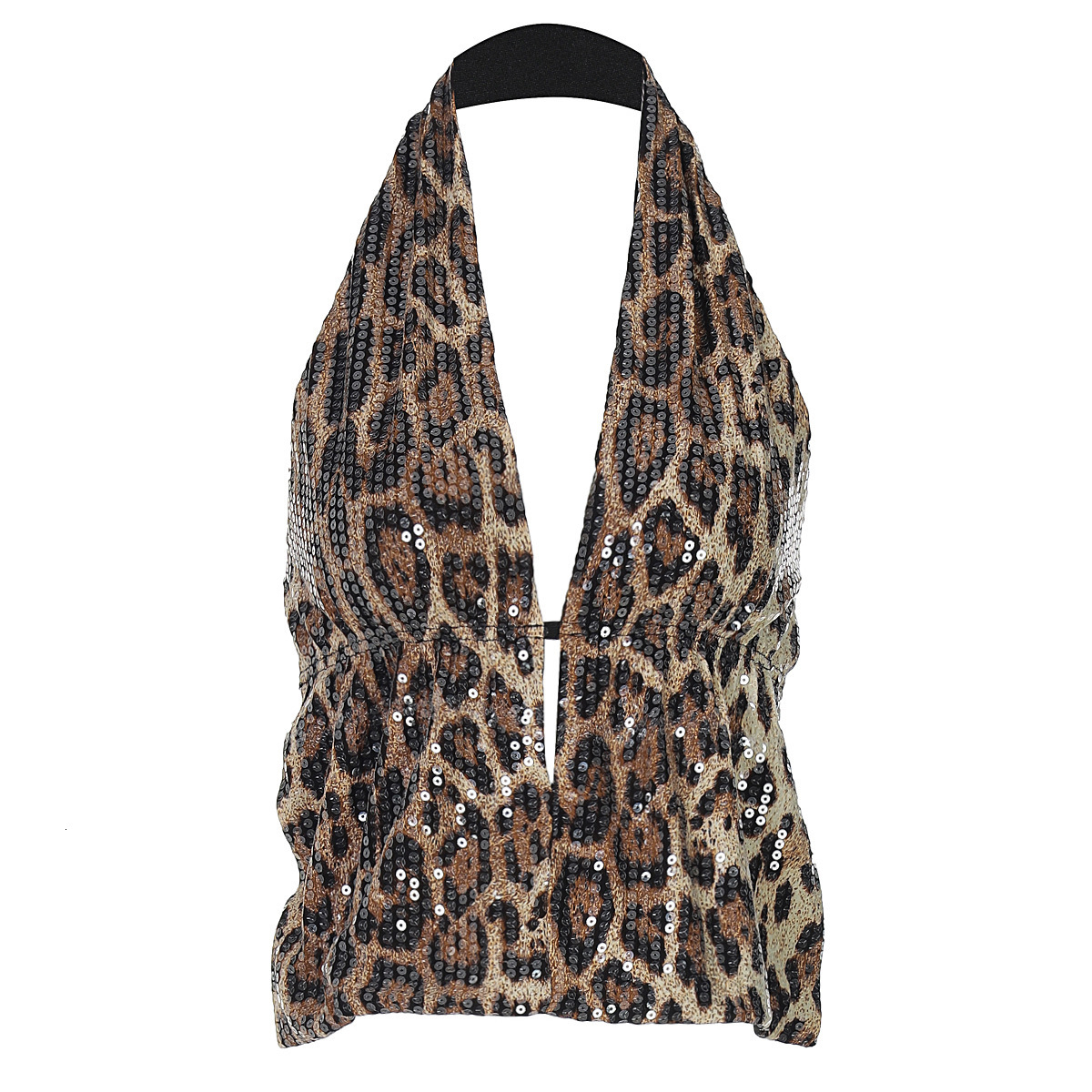 Summer New Women S T Shirt Spring European And American Fashion Halter Neck High End Elegant Backless Tank Top Full Sequin Mini Leopard Print Designer