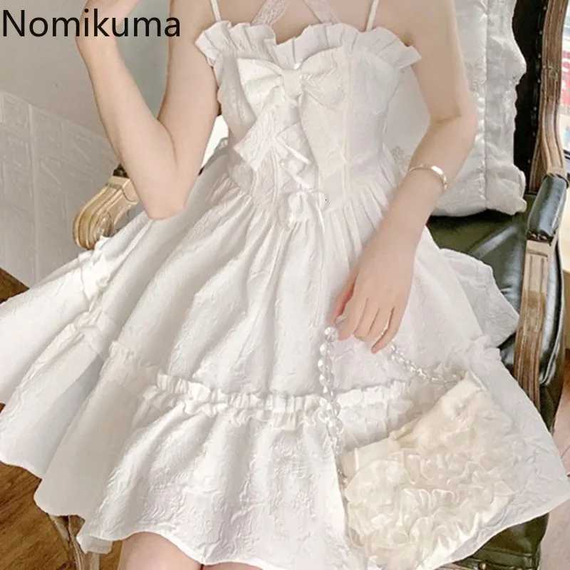 2025 Womens Dresses Cute Summer Dresses for Women Lolita Style Japanese Sweet Robe Femme Bandage Bow Ruffles White Dress R250716