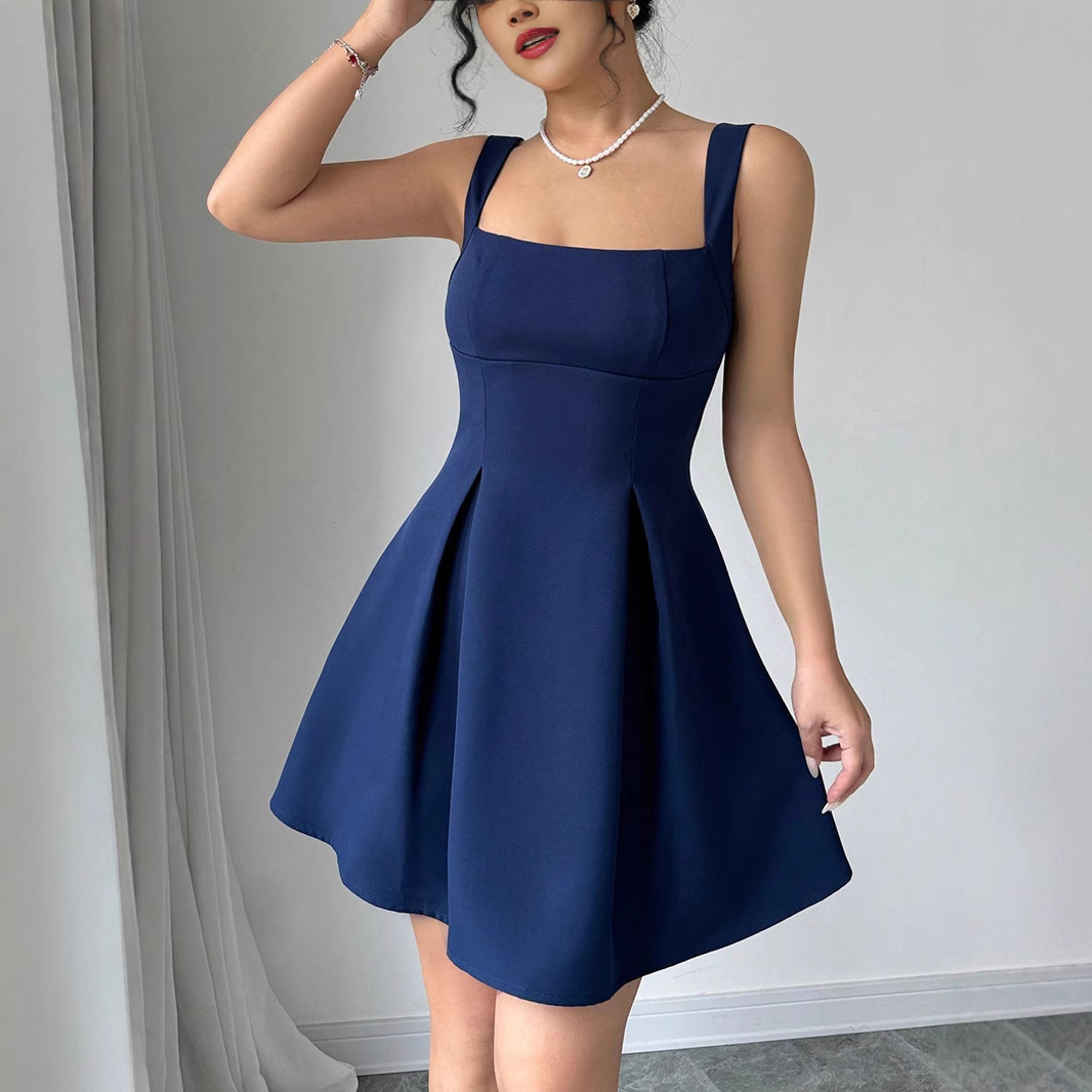 2025 Women's New Sexy Fashion Waist-Cinching Short Sleeveless Square Neck Dress