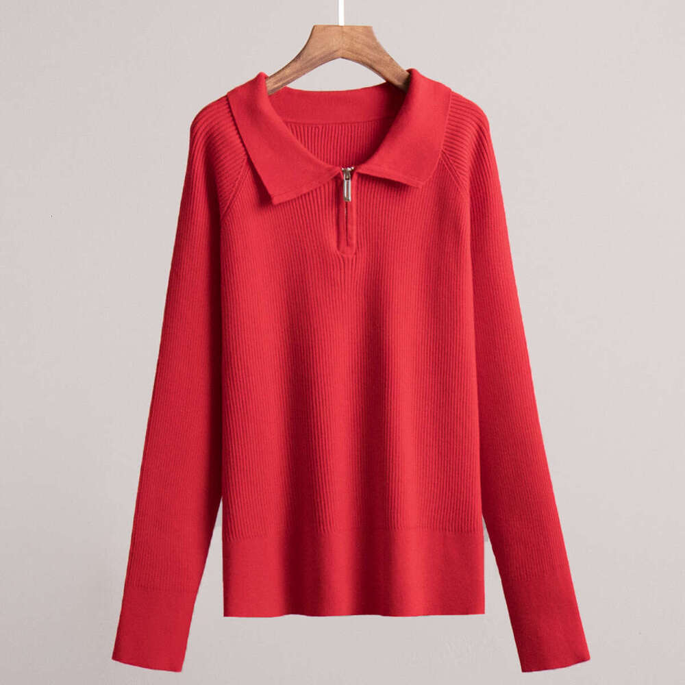 Autumn Winter Trendy Versatile Simple Casual Polo Turn-Down Collar Pullover Knitted Sweater B5