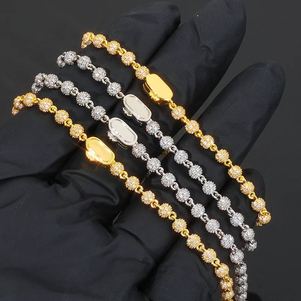 ESKEEM New 4MM Moissanite Bead Chain Hip Hop Jewelry for Women 925 Silver Cuban Chain Necklace Gift
