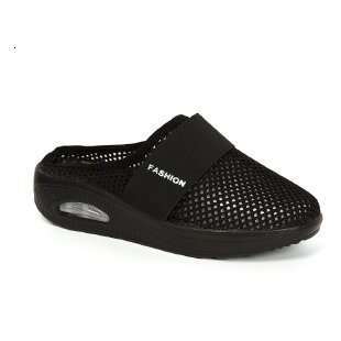 Plus Size Backless Slip-On Women's Lazy Thick Sole Air Cushion Hollow Mesh Breathable Closed-Toe Half Mules Shoes