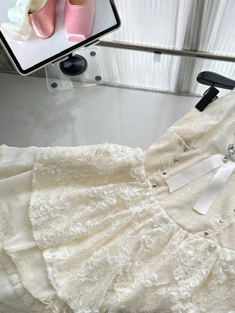 Summer Korean Fashion Sexy Mini Fluffy Dress Women Bow V-Neck Backless Halter Party Dress Casual Sweet Original Design Clothing R250716