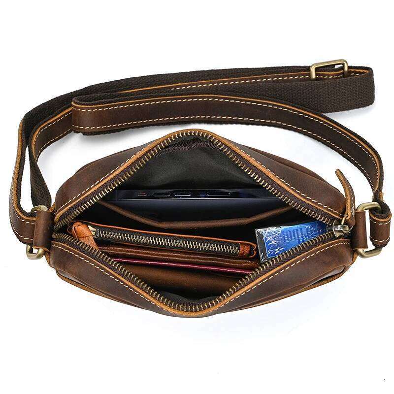 Crazy Horse Messenger Men's Leather Shoulder Mobile Phone Sling Bags For Men Woman Cross Body Bag