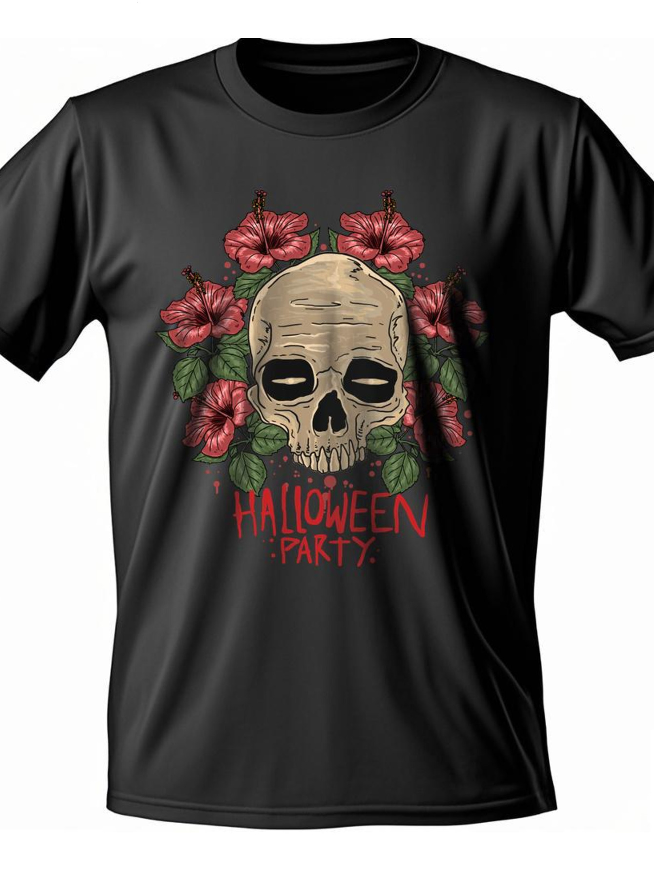 VogueEpoch Adult text Skull Men Cotton Short sleeve S-3XL black White Round collar T Shirts 180g Halloween Wed f3