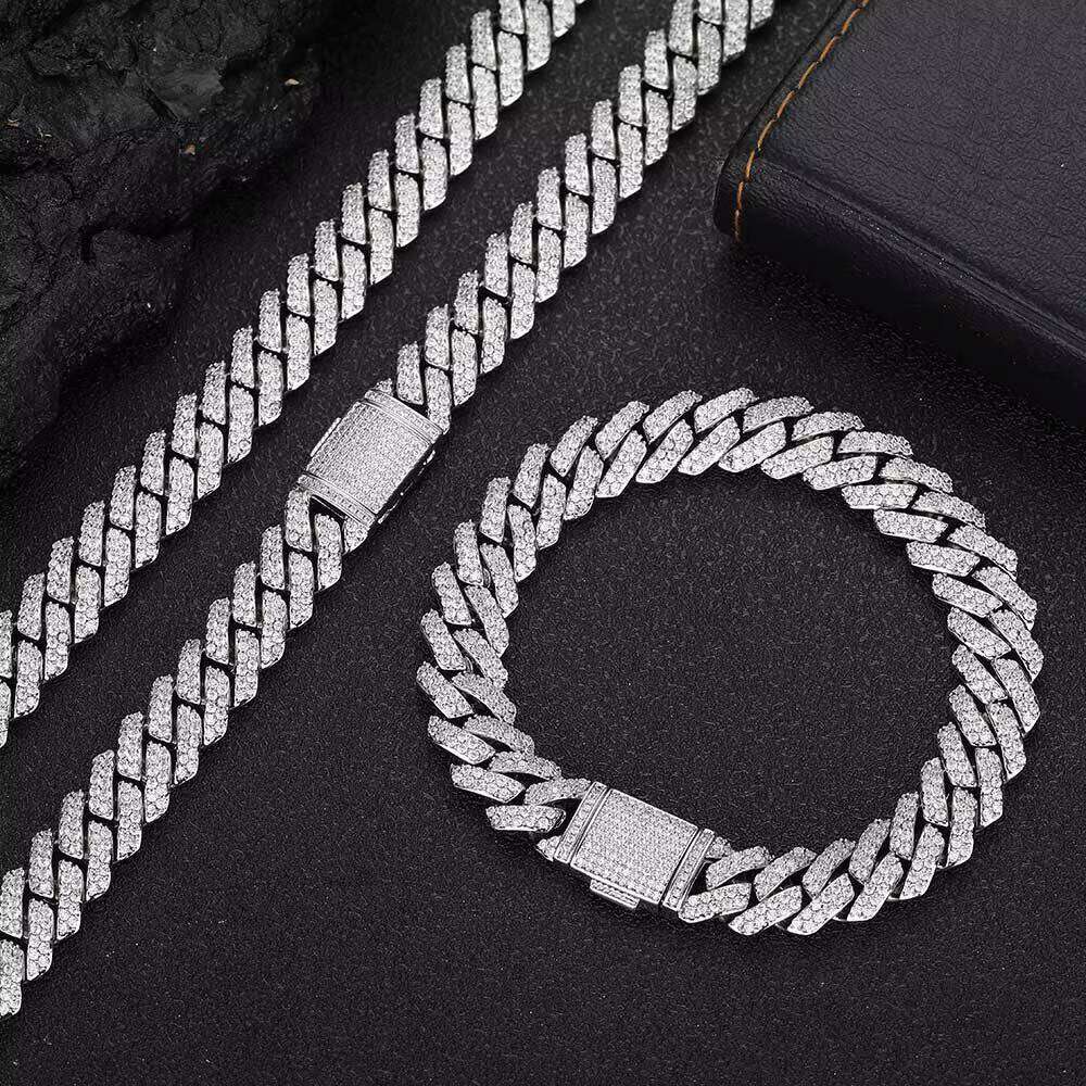 Top jewelry necklace bracelet8mm 10mm 12mm sterling Sier Necklace Gold Plated Iced Out Hiphop Spring Clasp Moissanite Dia Cuban Link Chain