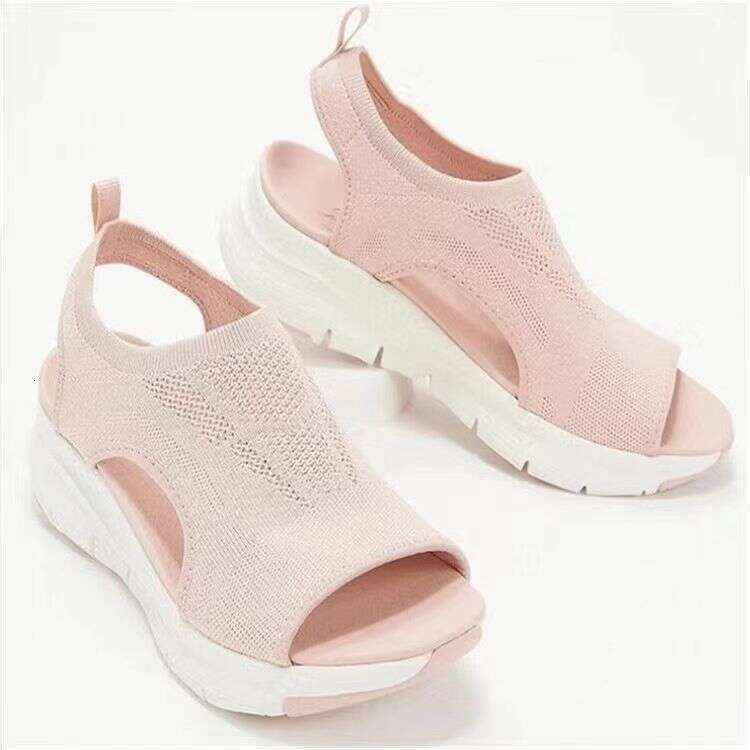 New Sandals 2024 Autumn Summer Mesh Thick Sole Slip-On Peep Toe Flyknit Casual Sports Plus Size Women's Shoes