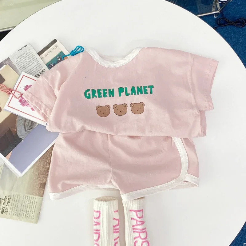 Baby Summer Tracksuits Cute Bear Print Cotton TshirtShorts Child Casual Sports Clothes Sets Babies Fashion Set 250716