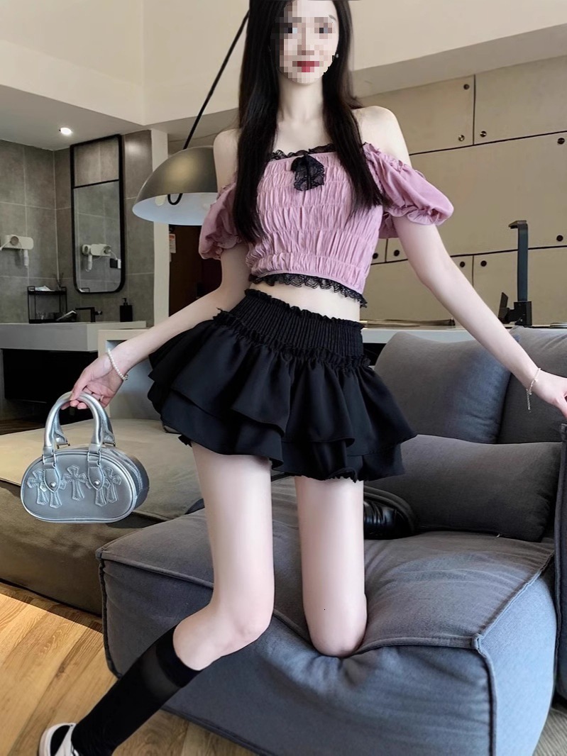2025 Flower Bud Skirt White Puffy High Waist New Ballet Ruffle Style Shorts Cake Summer Women Hot Girl Sweet