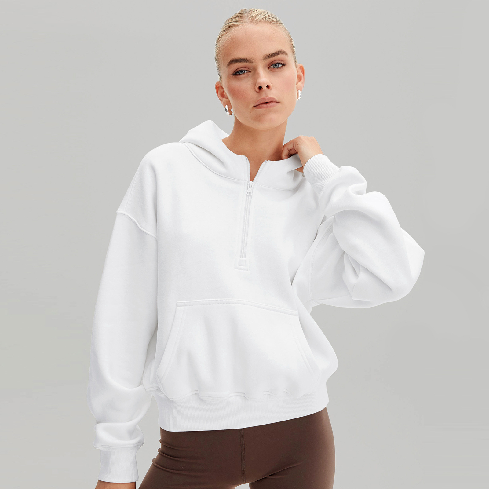 hot Free shipping designer hoodie for women Half zip hoodie fashionable simple loose fitting pullover hoodie long sleeved top