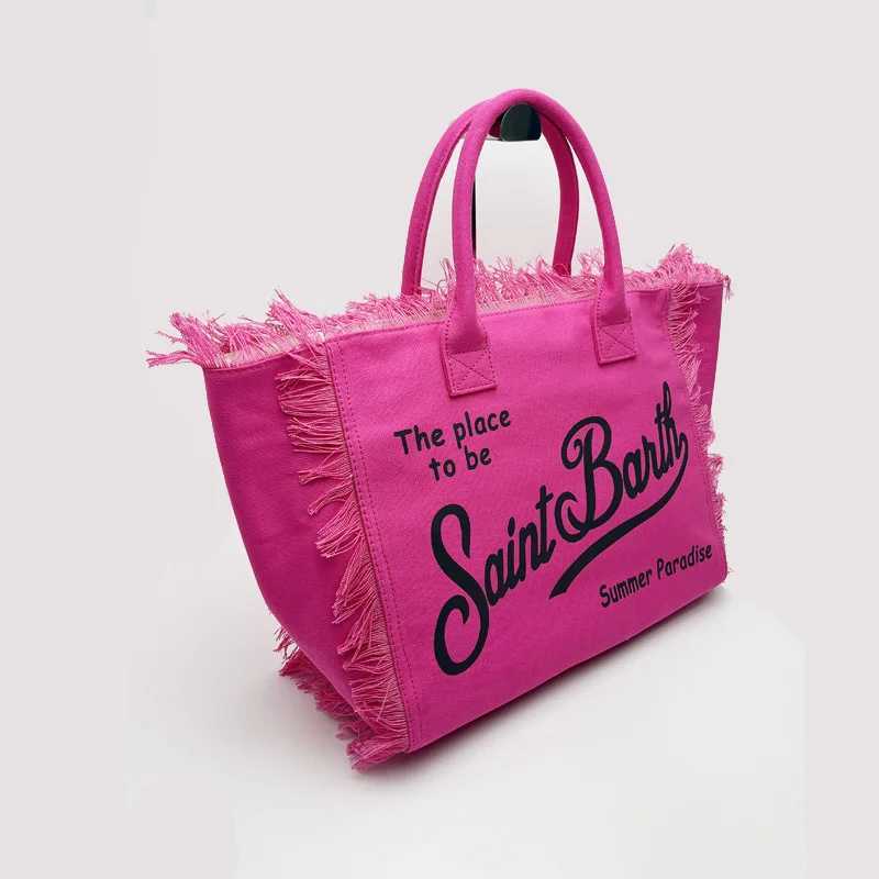 Saint Barth European and American new tassel embroidery white large capacity black beach tote bag handbag
