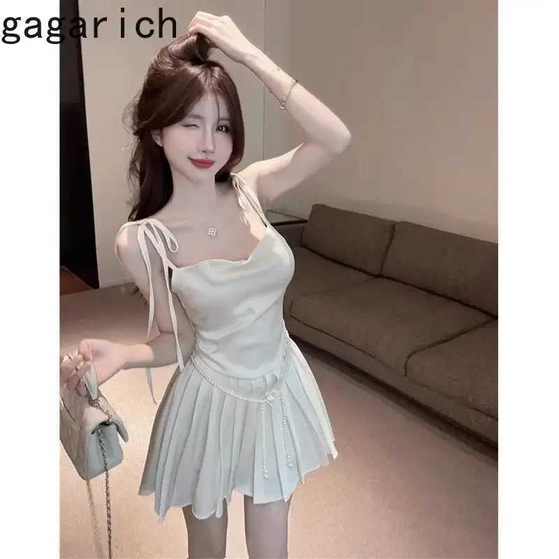 2025 Summer Women New Style Temperament Solid Color Slim Fashion Design High End Short Dress with White Satin Pleated Strap R250716