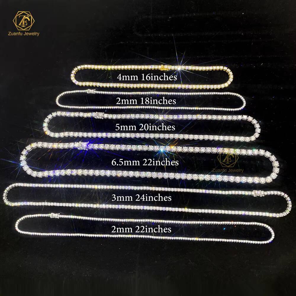 Luxury Hip Hop Iced Out Fine Jewelry 2MM 3MM Lab Diamond S925 Silver Vvs Moissanite Tennis Chain Necklace for Men Women