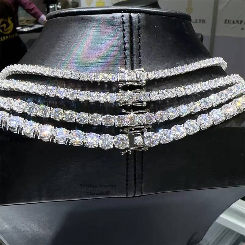 Wholesale Factory Price 3MM 4MM Hip Hop Iced Out Jewelry Lab Grown Moissanite Diamond Jewelry Tennis Chain Necklace