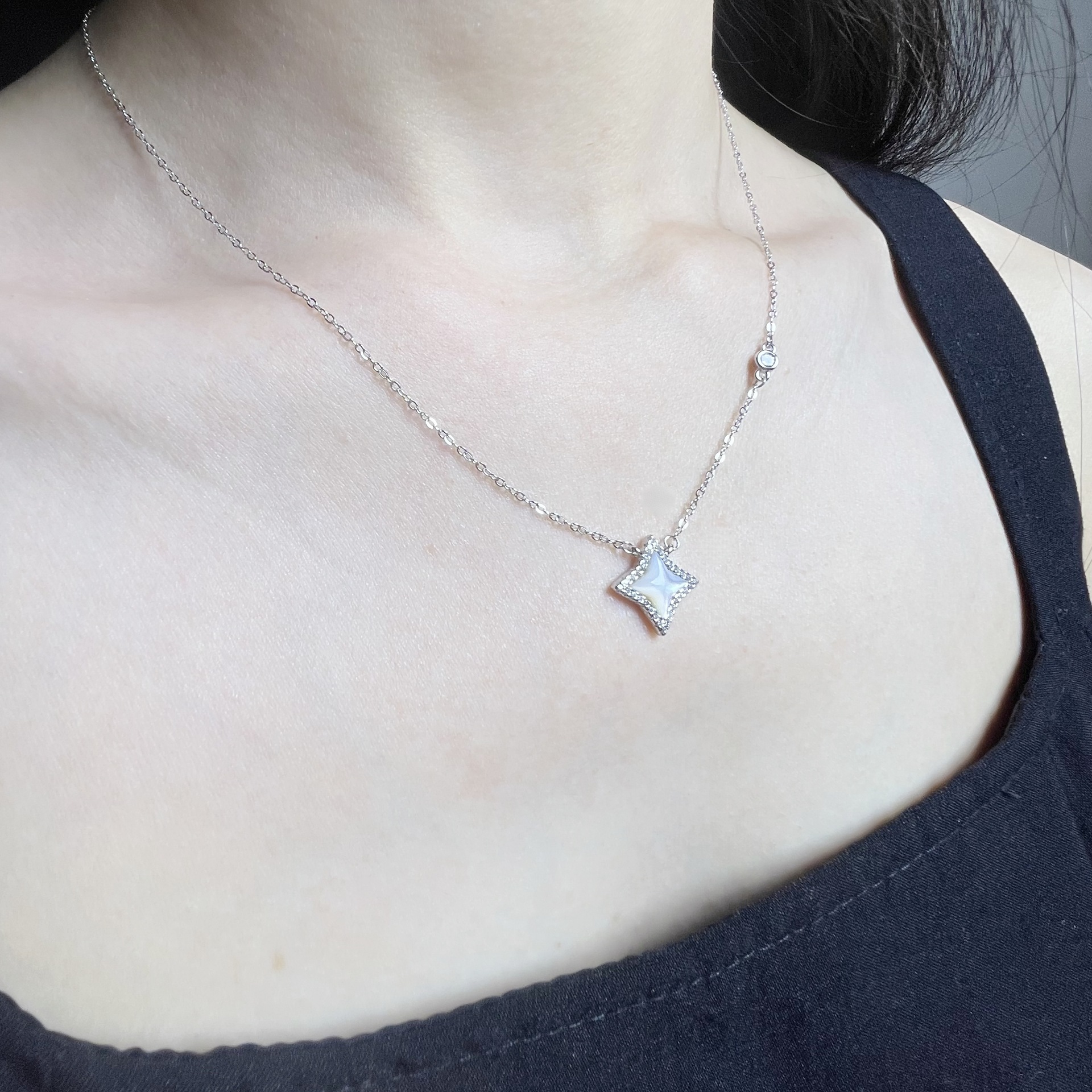 Elegant Silver - Toned Rhombus - Shaped Pink Opal Necklace With Rhinestone Halo And Chain Accents Dainty Sparkle For Everyday & Events High - Quality 