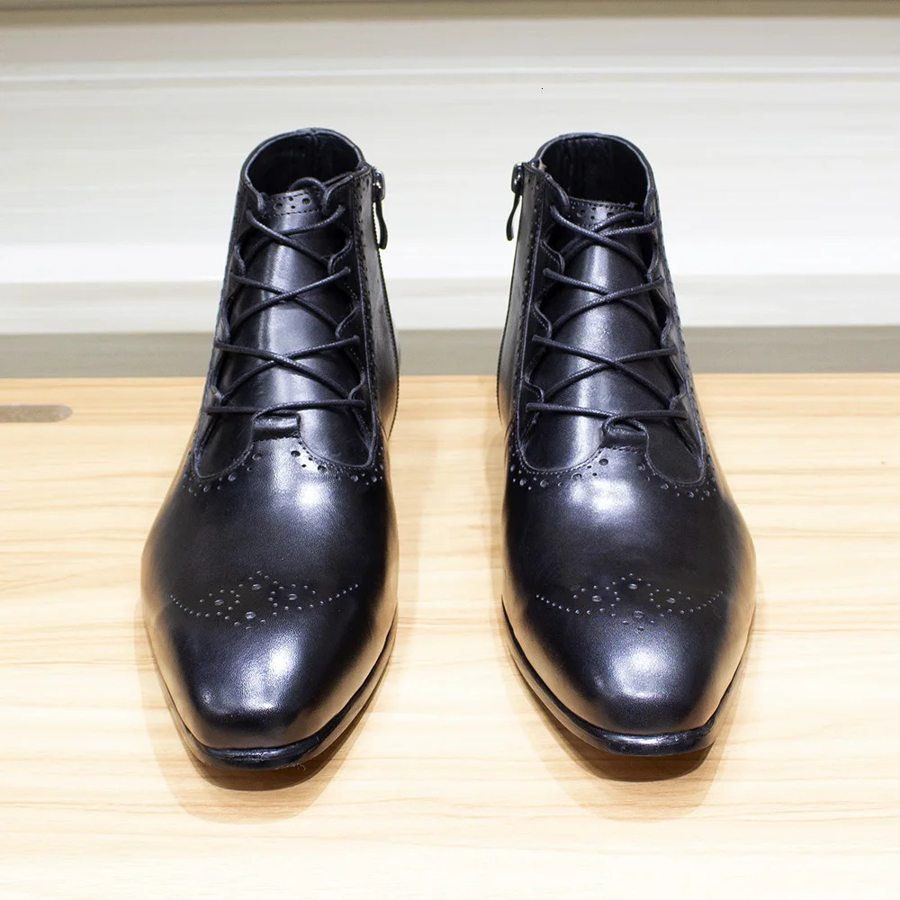 Autumn Fashion Genuine Leather Mens Ankle Boots Handmade Lace Up Zip Stylish Oxford Shoes High Quality Dress Boots for Men 250715