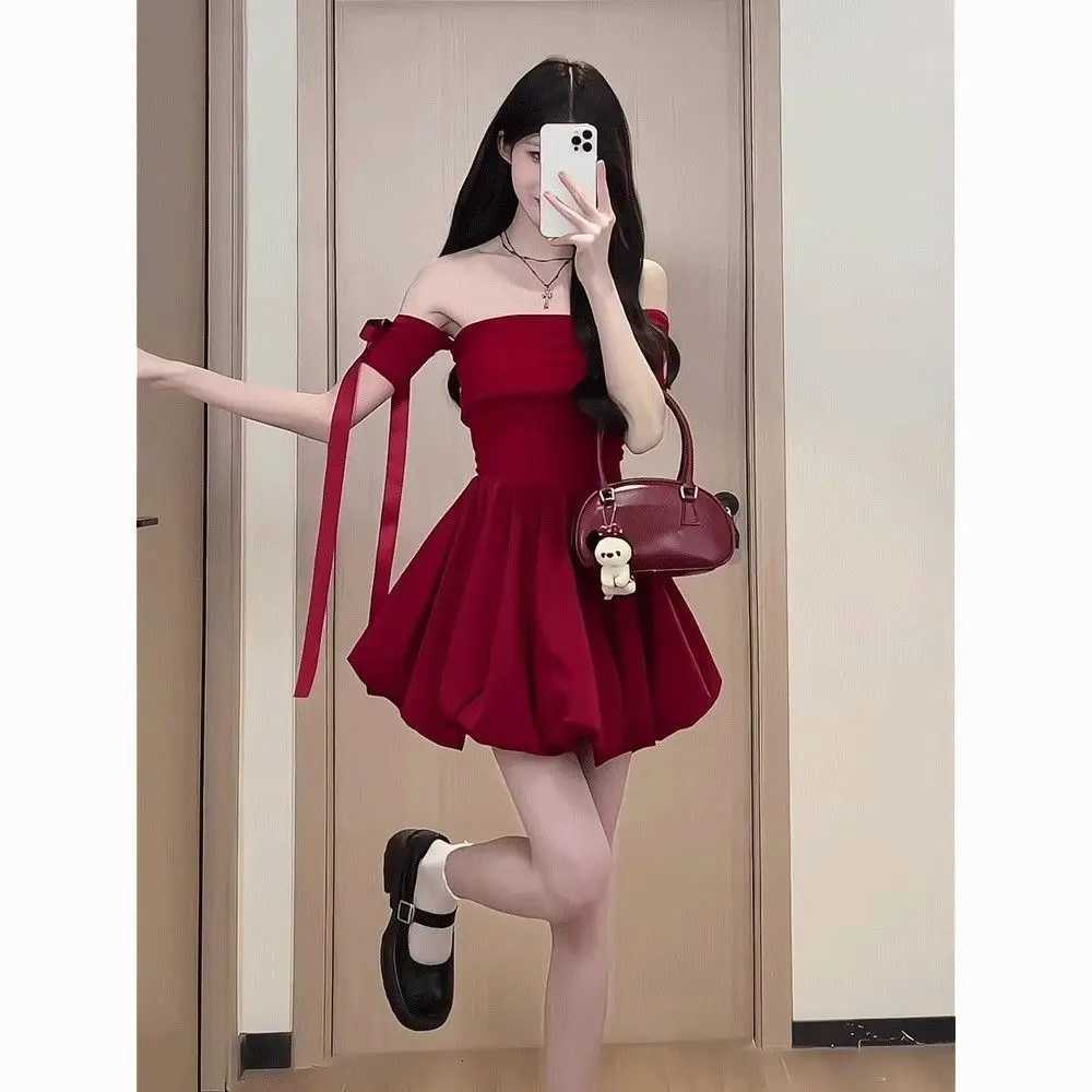 One-length French Summer New Style Waist-hugging Chic Casual and Versatile Elegant Flower Bud Dress R250716