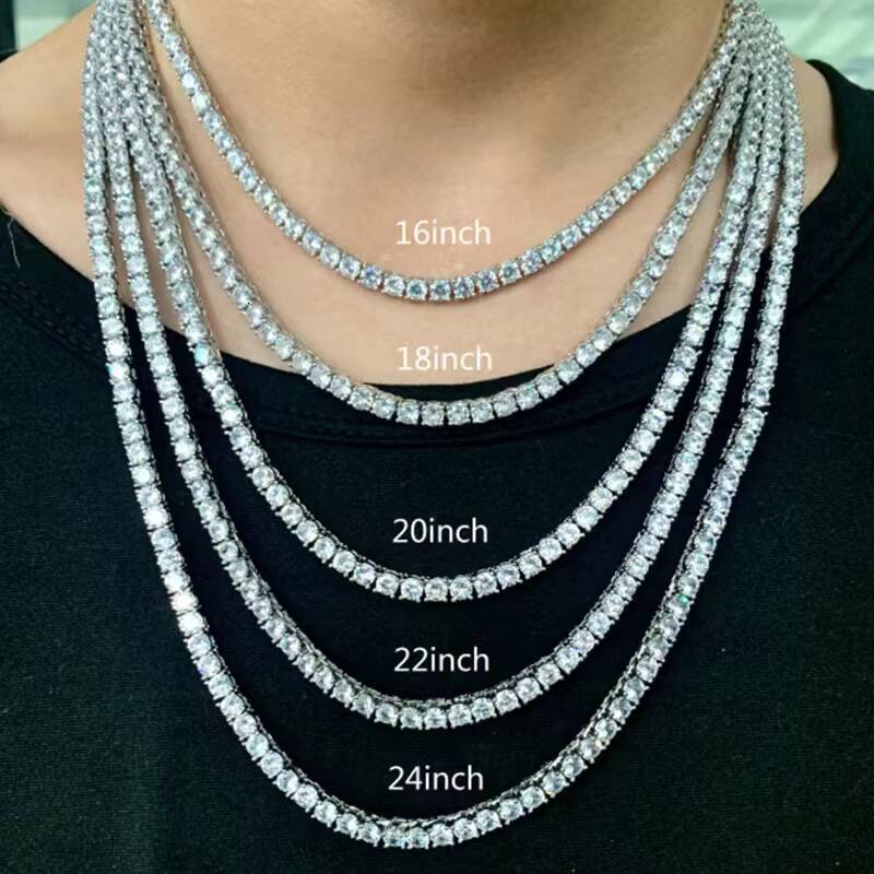 High Quality 3MM Tennis Chain Moissanite Vvs 5A CZ Iced Out Round Brilliant Cut Diamond Gold Plated Fine Necklace for Men Women