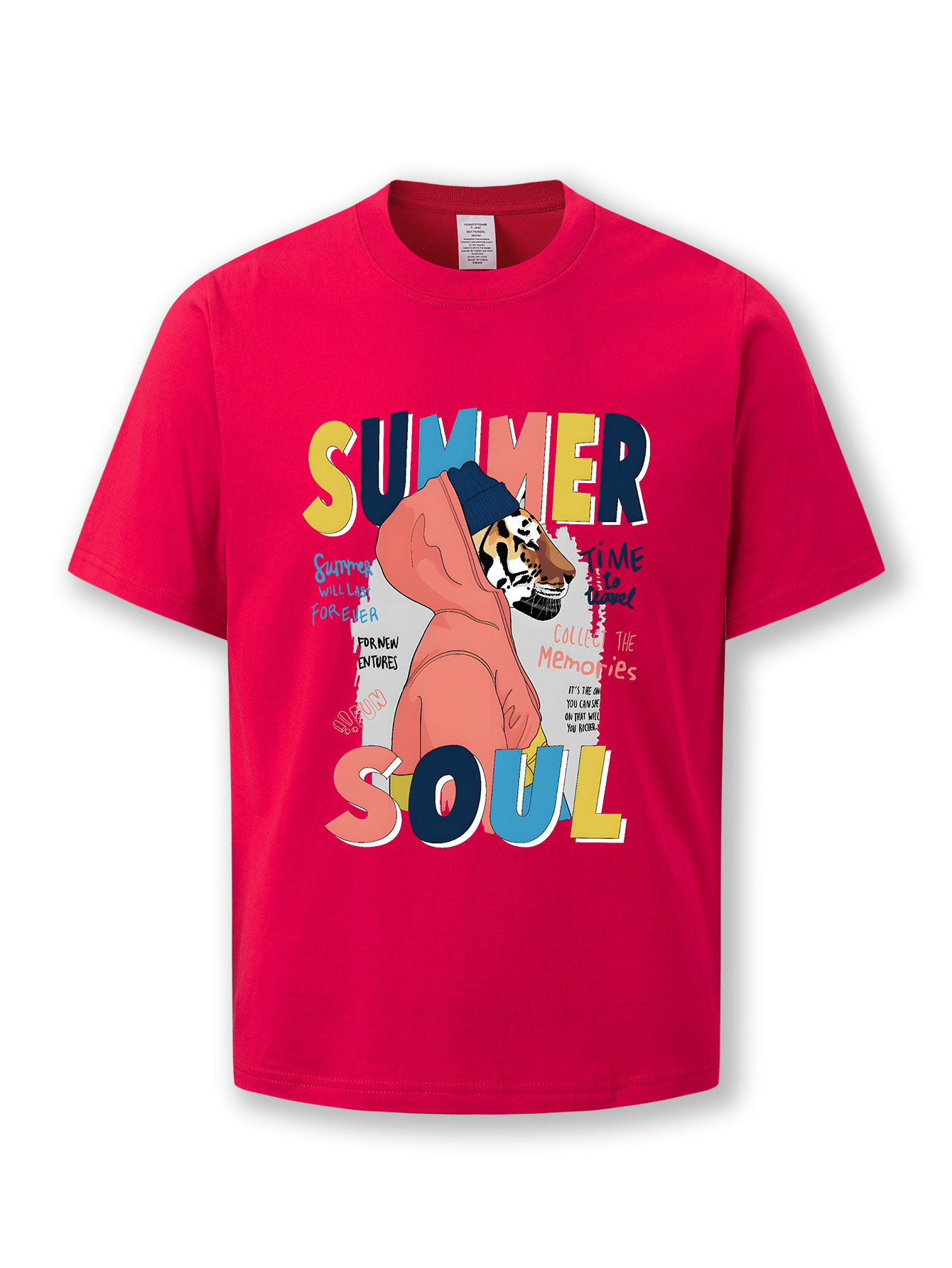 This T-shirt features a round-neck top summer fashion breathable cotton shirt with a cartoon and cute tiger animal design